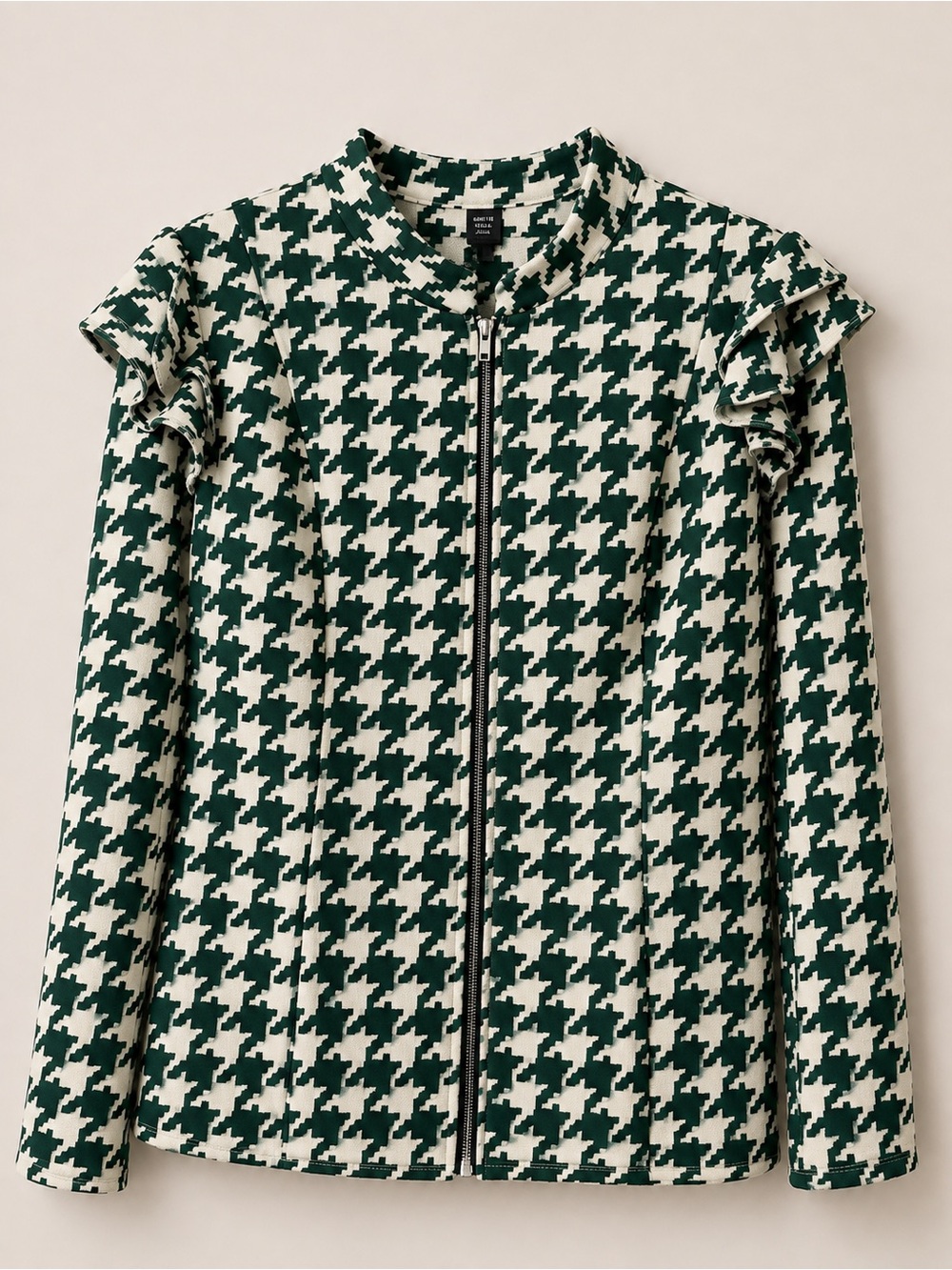 SHEIN CURVE HOUNDSTOOTH RUFFLE ZIP JACKET | SIZE 1XL